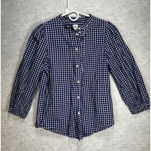 Gap Pintuck Button Blue Checkered Women's XS XSmall Puff Sleeve Prairie Shirt